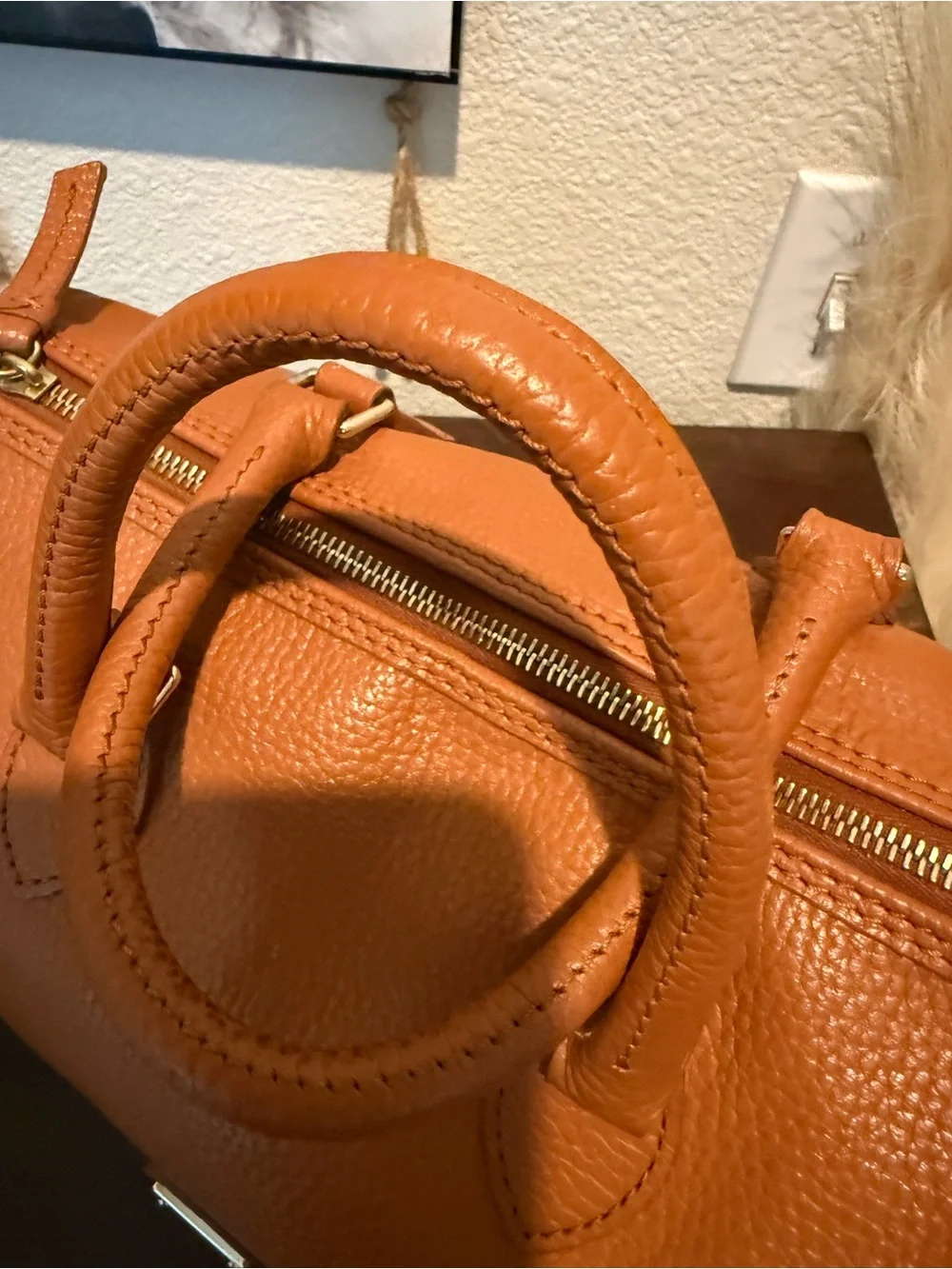 Dooney & Bourke Tan Pebbled Leather Satchel with Detachable Strap